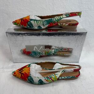 Matiko Hawaiian Print Slingback Flats Pointed Toe Tropical Floral Shoes Size 36